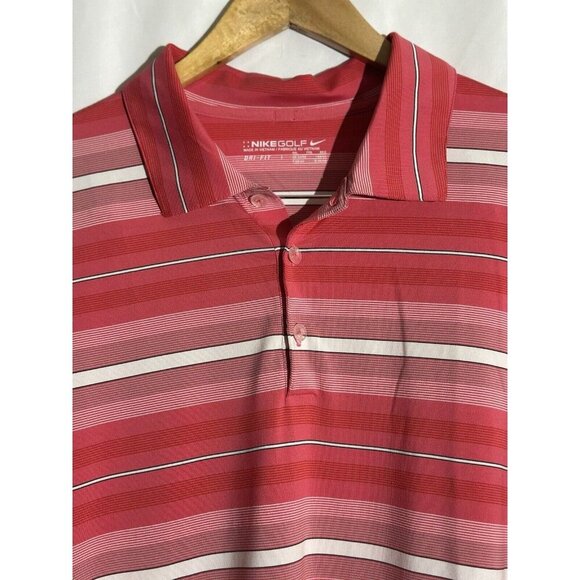 Nike Golf Mens Size XXL Dri Fit Golf Polo Red, Pink Striped Short Sleeve - Picture 5 of 6